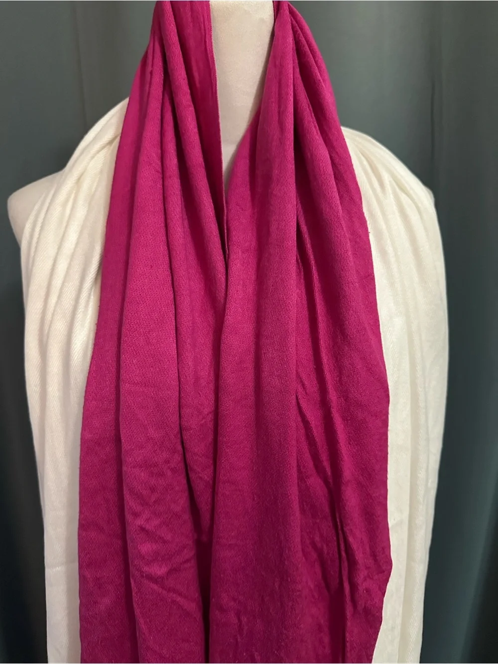 Bundle of 2 Pashmina Style Fringe Scarves Shawls Wraps Pink & White One Size
